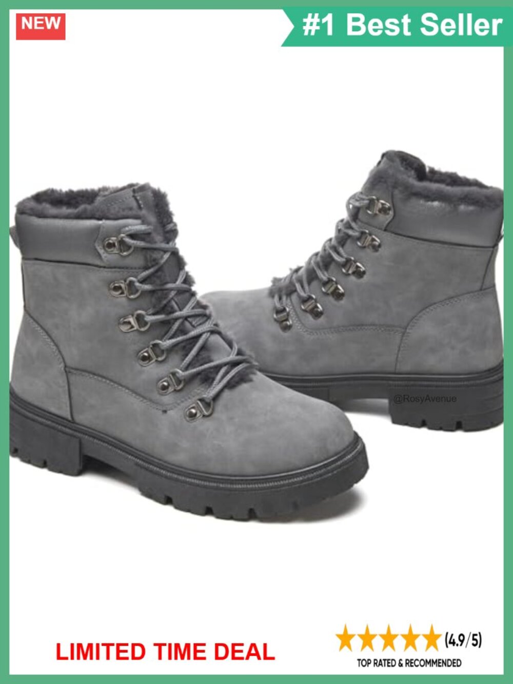 Faux Leather Fur Lined Ankle Snow Boots Non Slip Low Heel